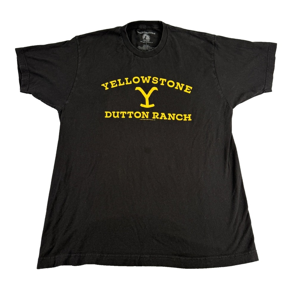 Yellowstone Dutton Ranch T-Shirt Mens Large‎ Graphic Print Logo Black Cotton